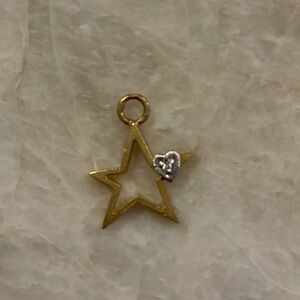 14k Gold Star Pendant with Silver Heart and Diamond Accent